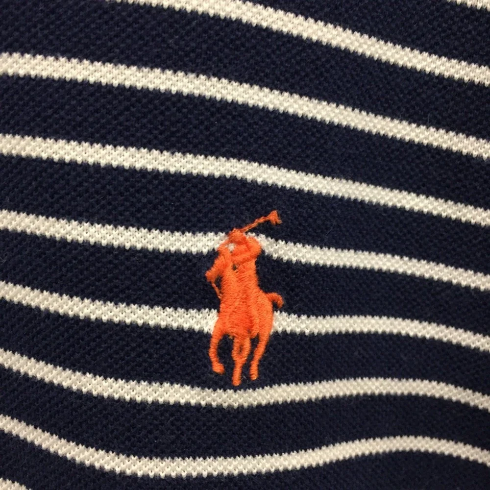 Polo Ralph Lauren Mens Large Pima Cotton Striped Polo Shirt Navy White Logo